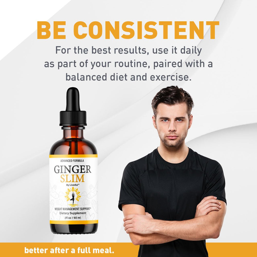 LIVORKA Ginger Slim Drops ingredients label showcases natural ginger blend for daily wellness