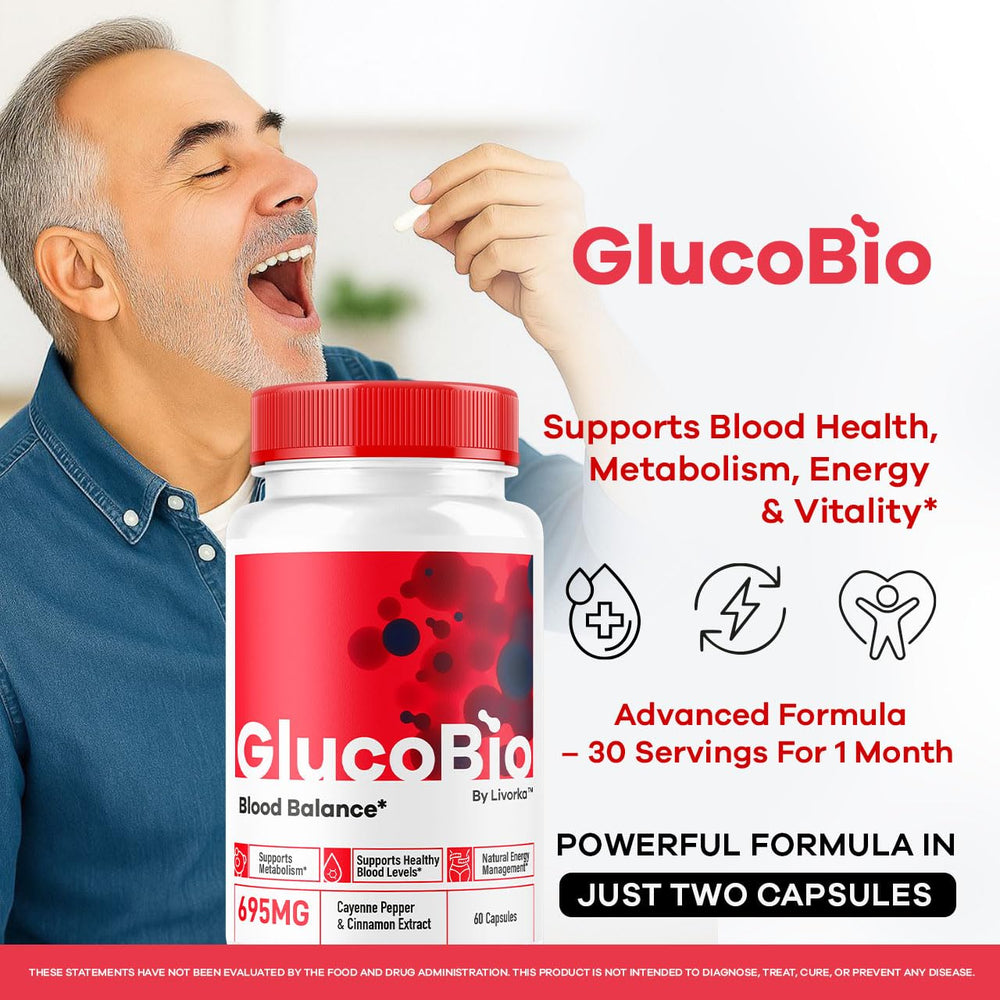 LIVORKA GlucoBio capsules bottle close-up highlighting maximum strength support.