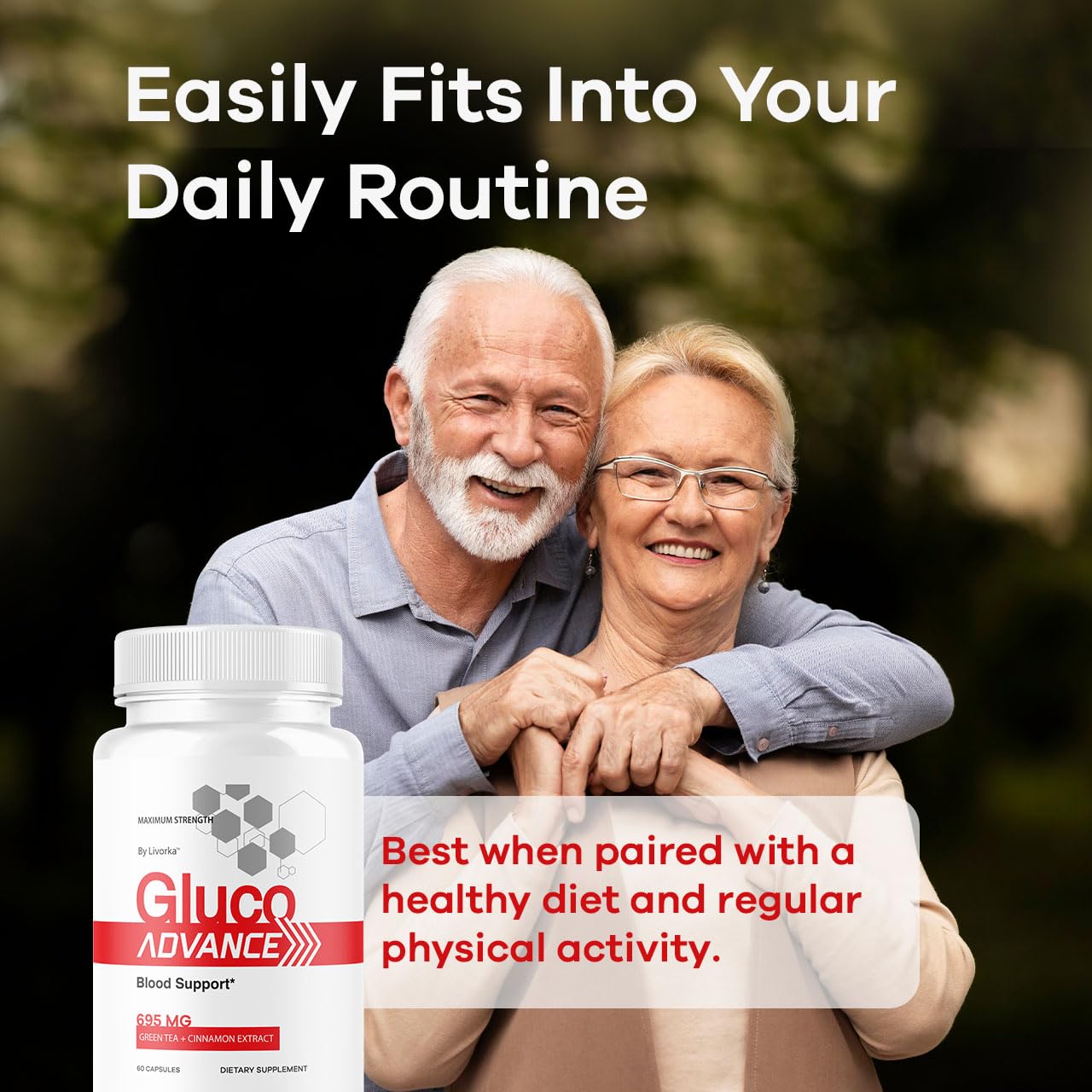 Gluco Advance bottle being poured for easy daily use