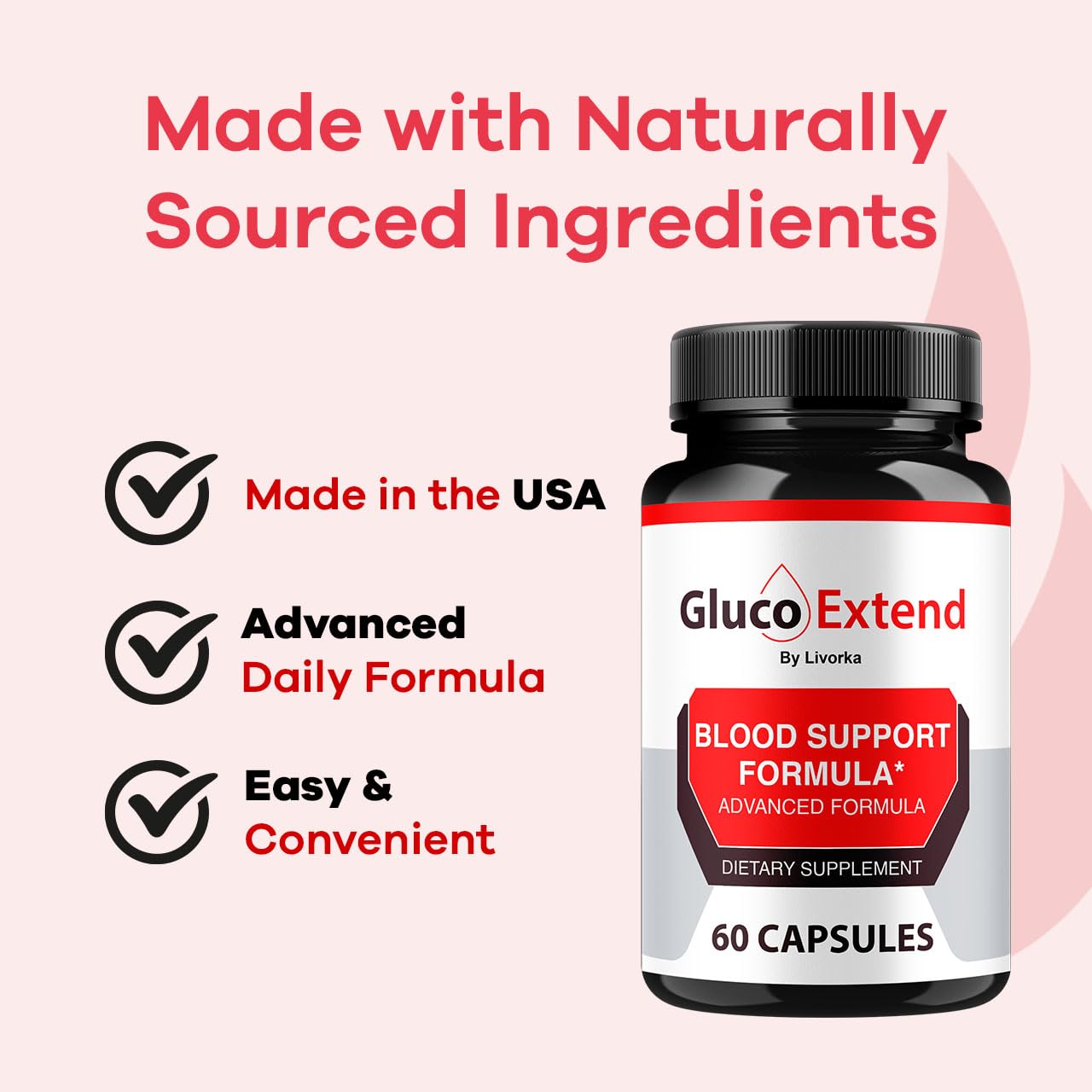 LIVORKA Gluco Extend capsule group shot emphasizing 60-capsule monthly supply.