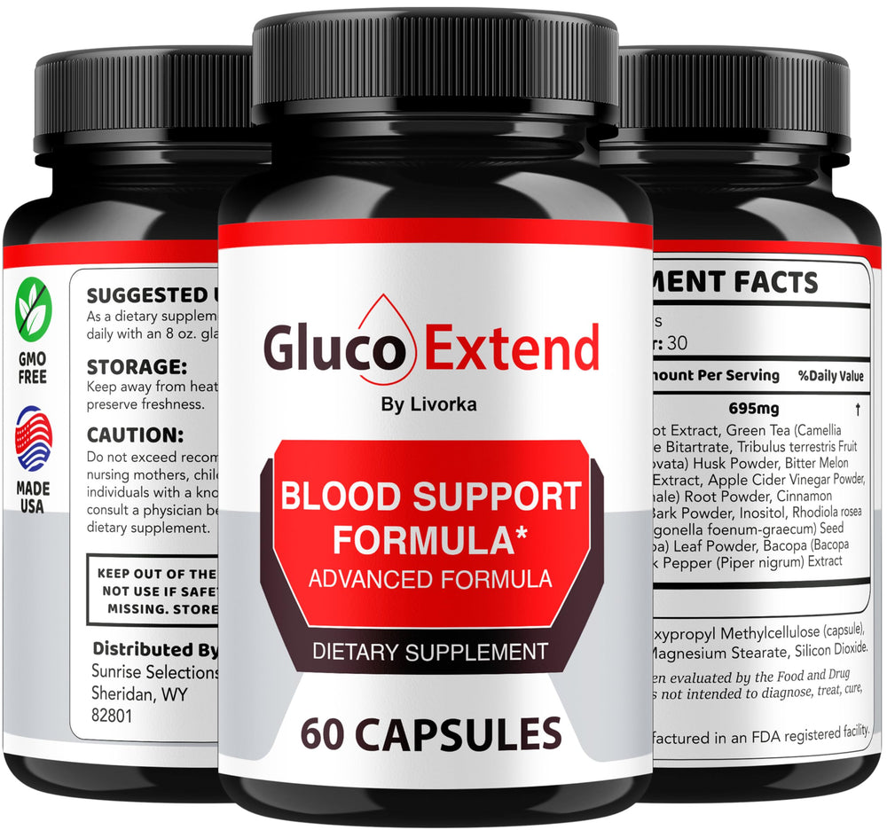 LIVORKA Gluco Extend packaging on a kitchen counter for healthy lifestyle support.