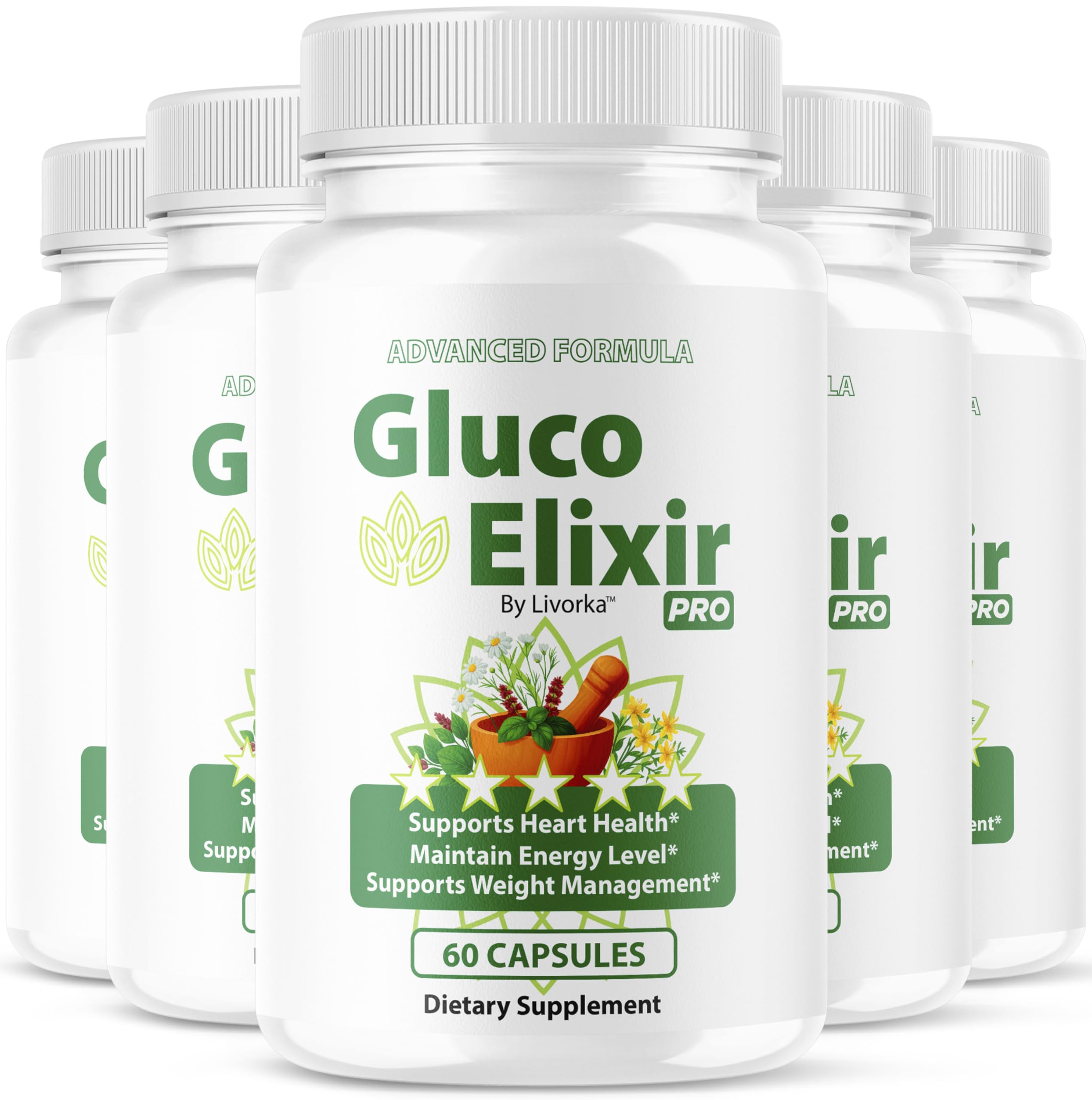 LIVORKA GlucoElixir Pro 5-pack front view for daily wellness support