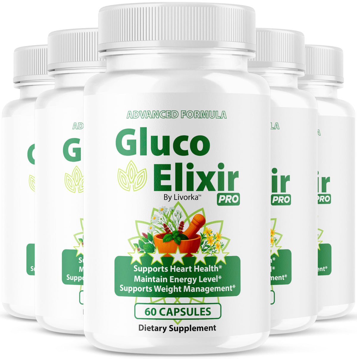 LIVORKA GlucoElixir Pro 5-pack front view for daily wellness support