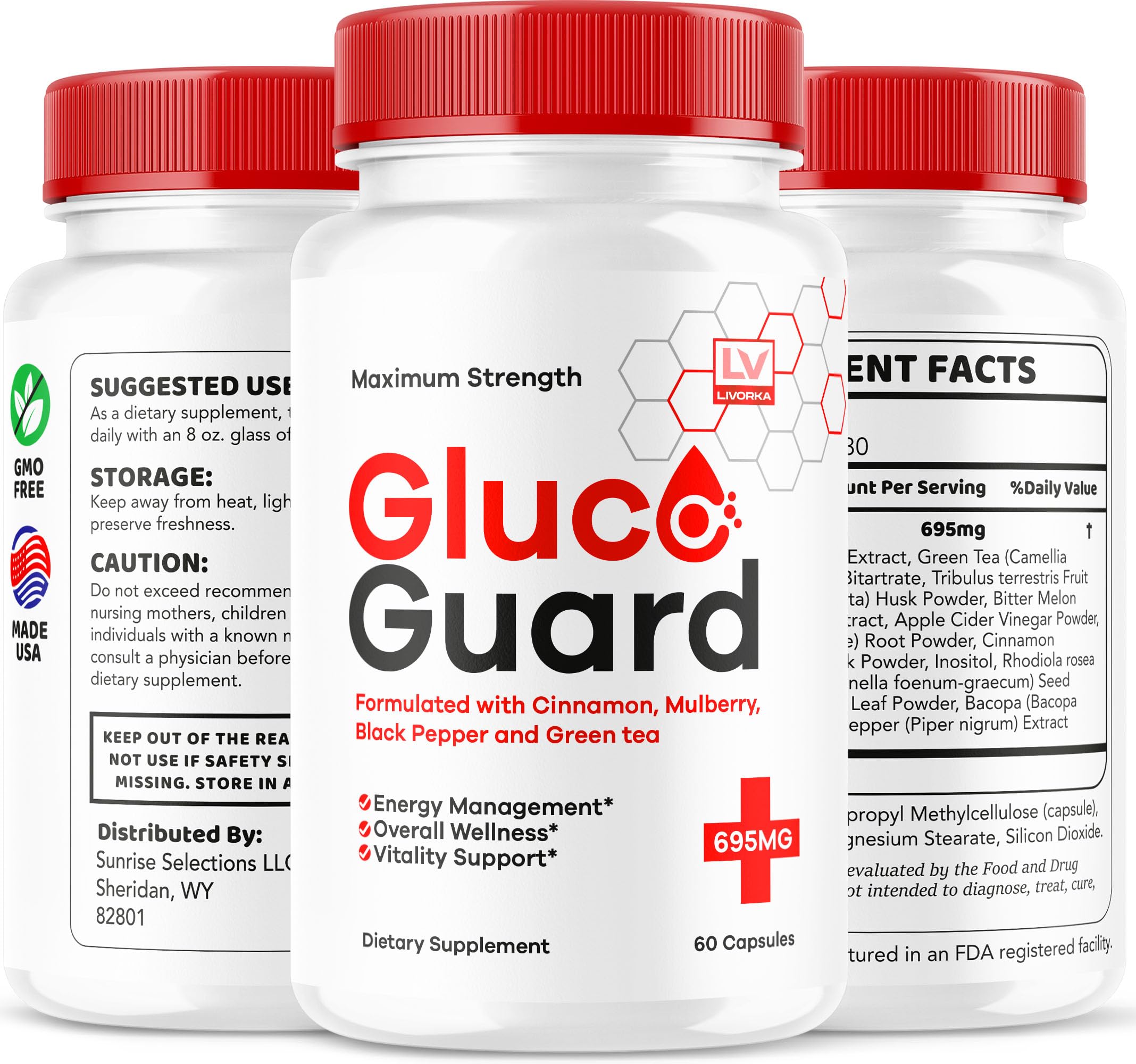 LIVORKA GlucoGuard packaging shows 90 capsules.