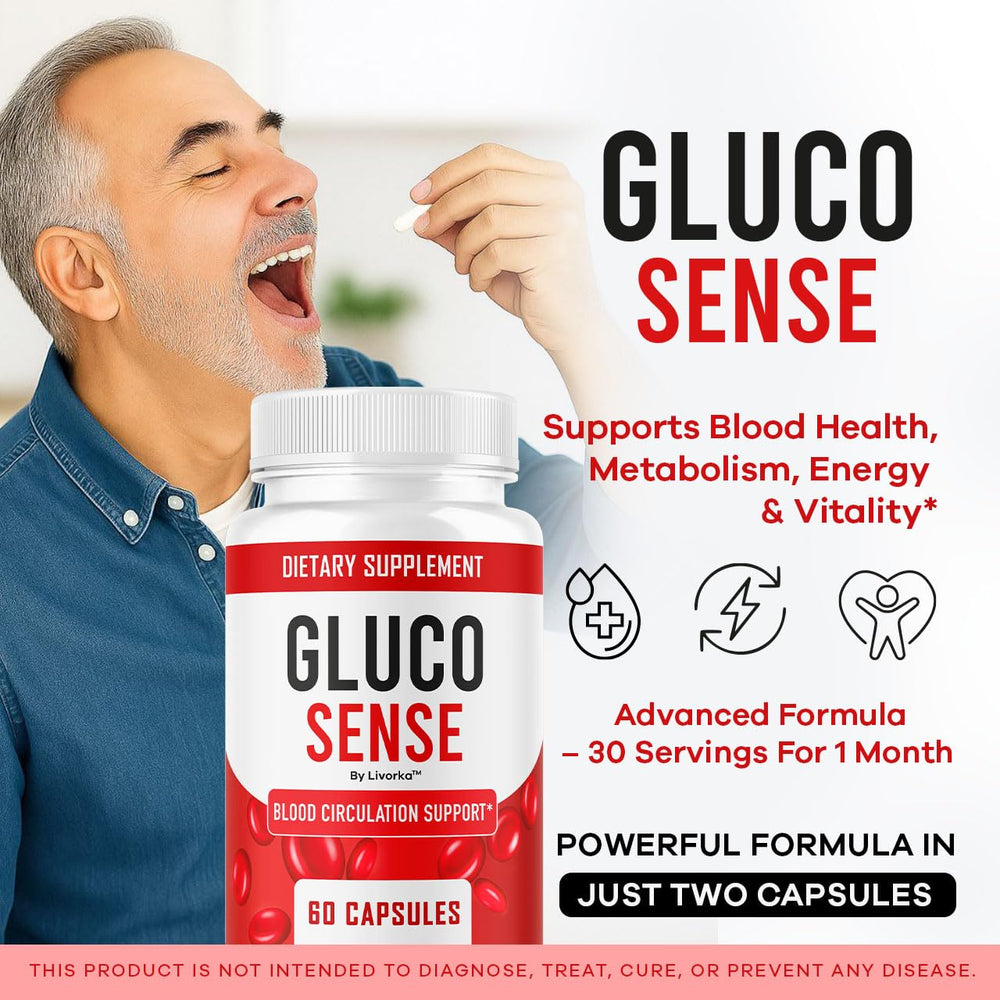 LIVORKA GlucoSense capsules close-up highlighting natural ingredients.