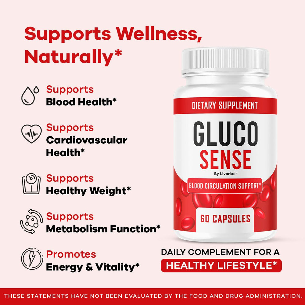 LIVORKA GlucoSense label detail showing premium formulation.