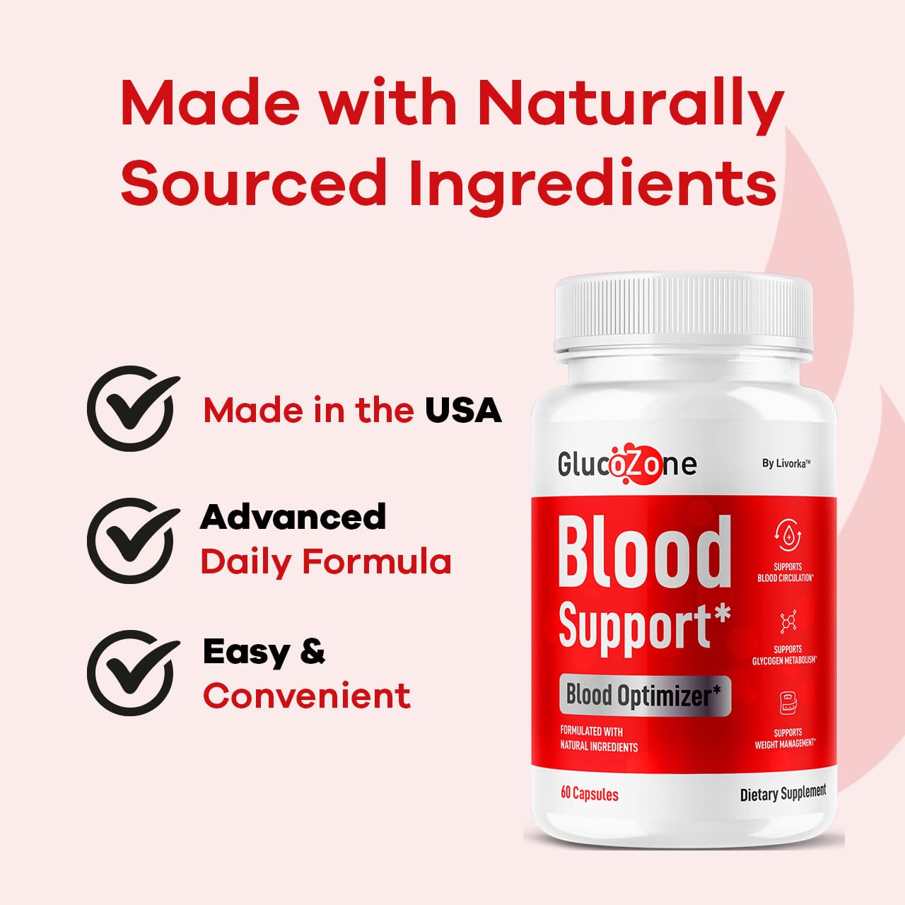LIVORKA GlucoZone label close-up reveals the natural ingredients list.