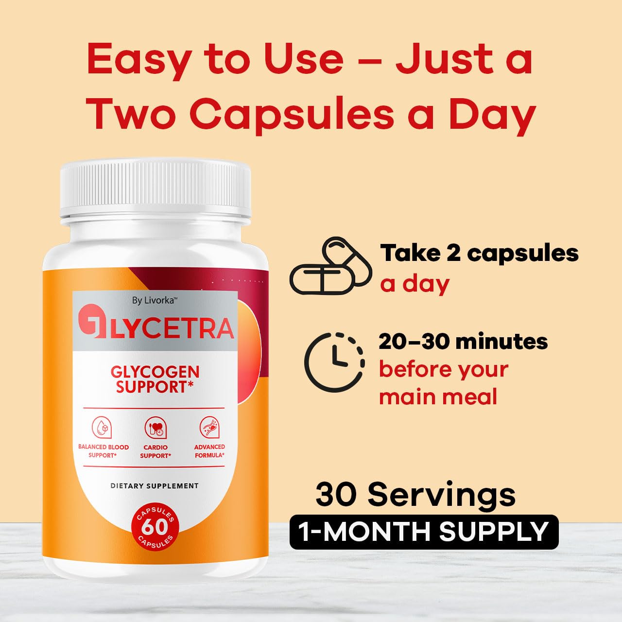 LIVORKA Glycetra capsules close-up highlights capsule form.
