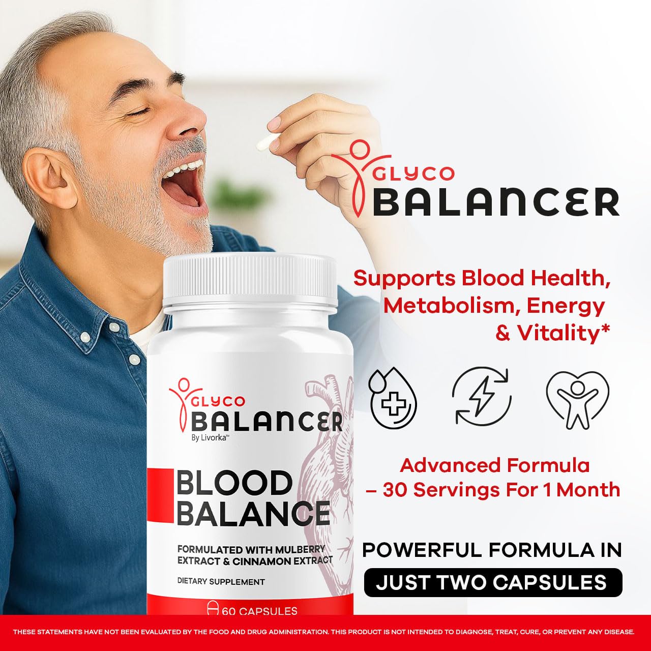 LIVORKA Glyco Balancer bottle close up, premium ingredients highlighted for daily health routine