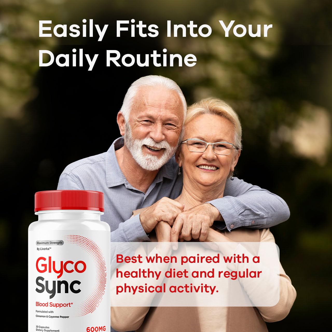 Glyco Sync daily-use bottle sits on a kitchen counter for routine.