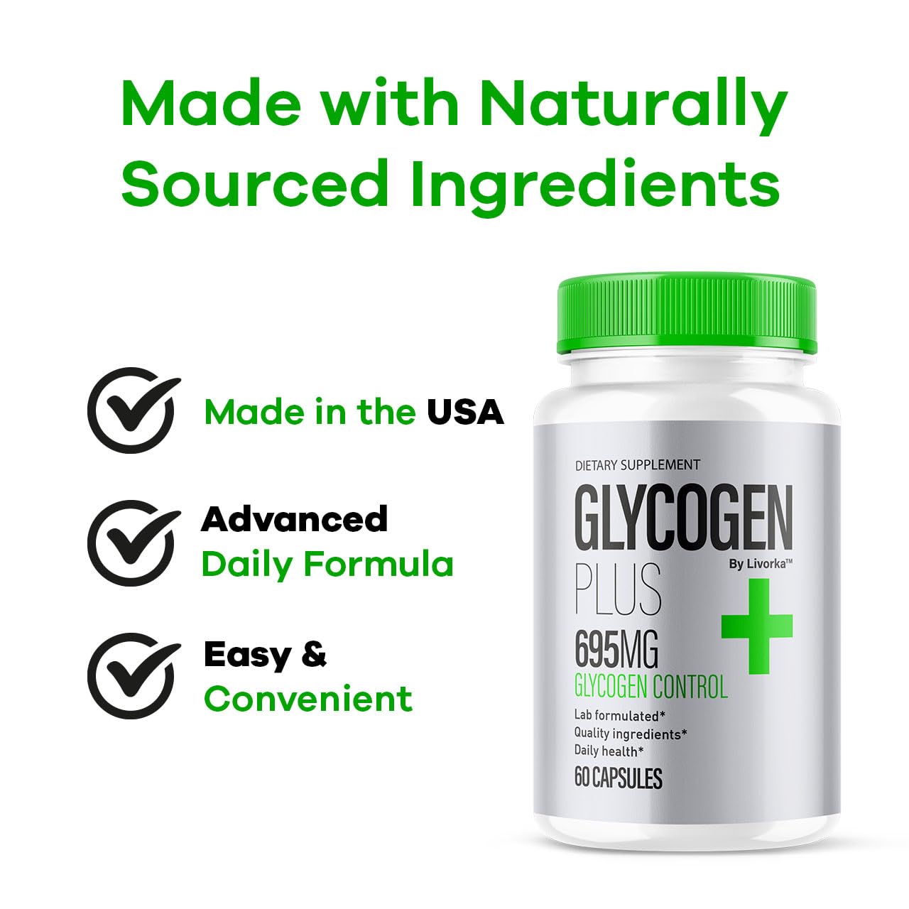 Label closeup on Livorka Glycogen Plus emphasizes all-natural formula and supply