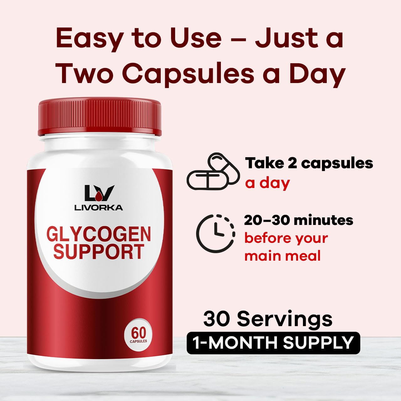 LIVORKA Glycogen Support label detail highlighting key ingredients