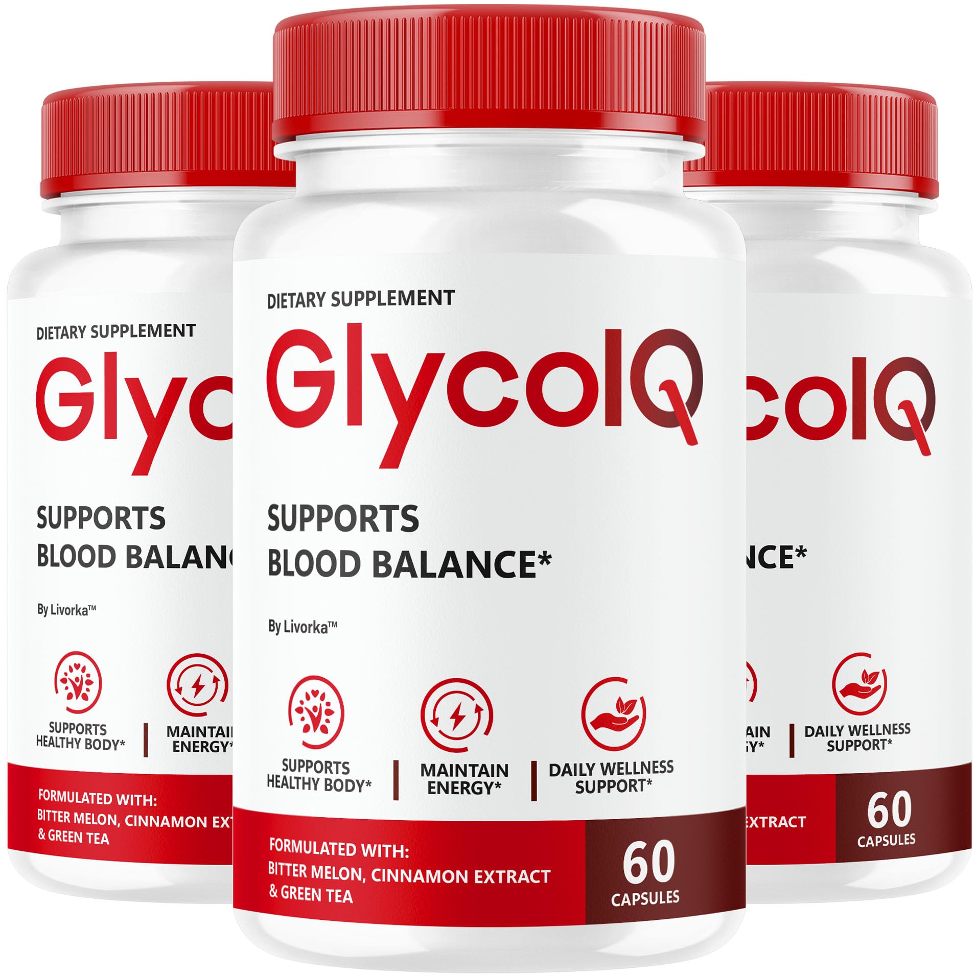 LIVORKA GlycoIQ bottle front signals daily wellness with natural ingredients.
