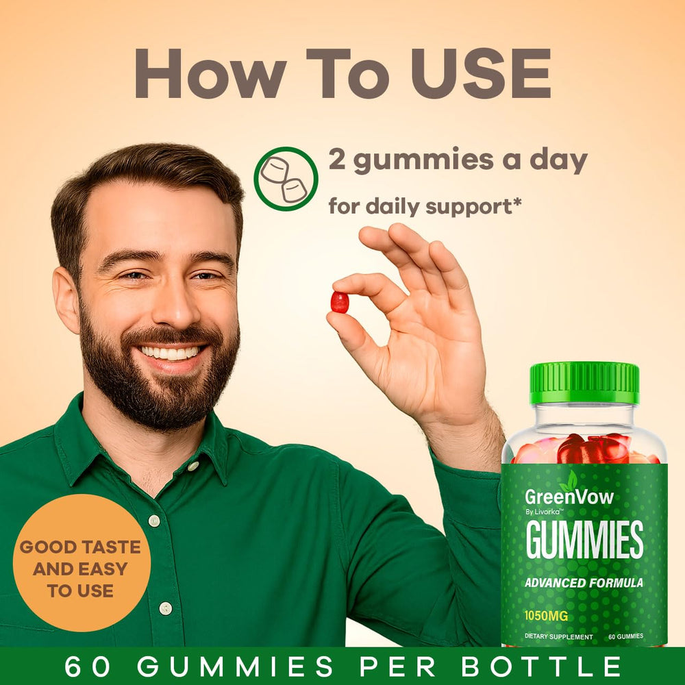 LIVORKA GreenVow Gummies label with ingredients and serving details.