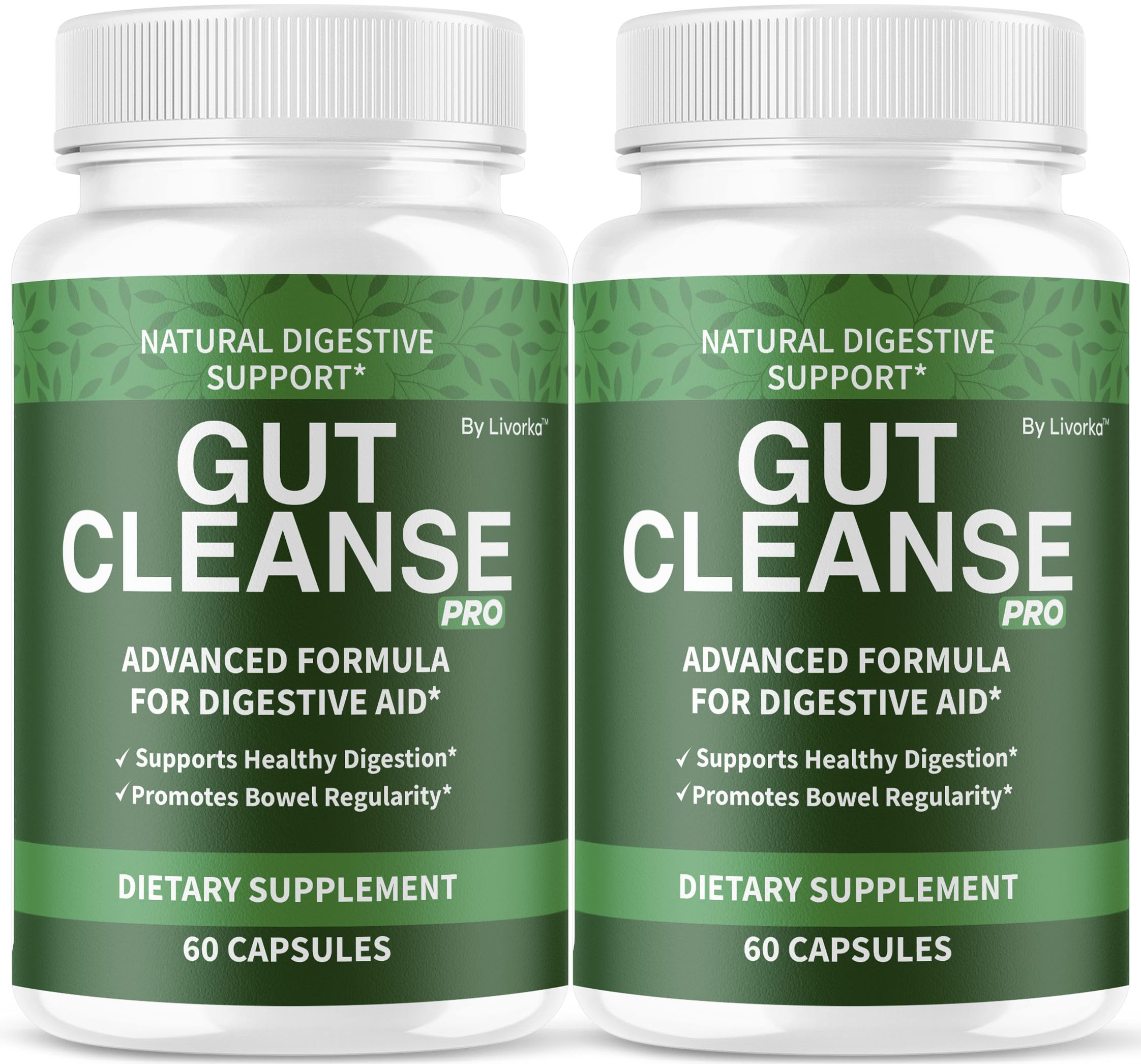 LIVORKA Gut Cleanse Pro bottle pair emphasizing daily wellness support.