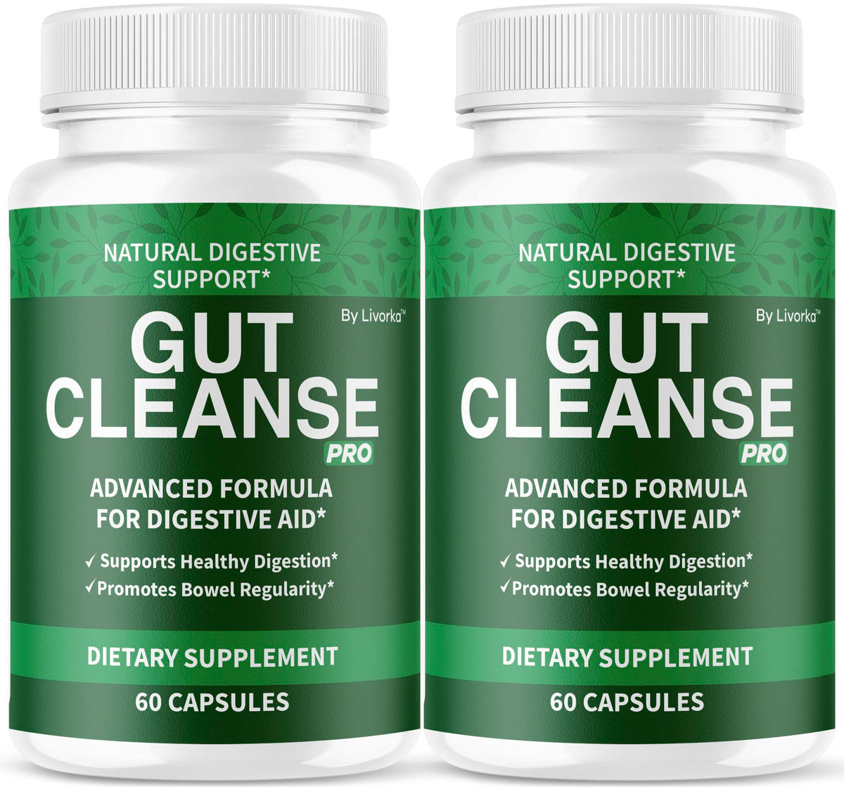 LIVORKA Gut Cleanse Pro bottle pair emphasizing daily wellness support.