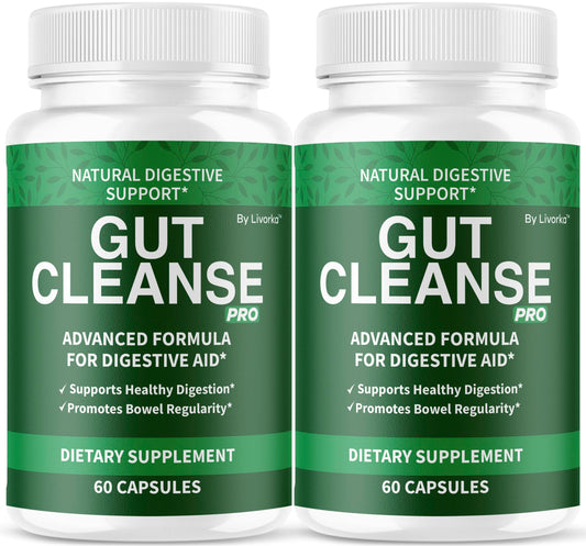 LIVORKA Gut Cleanse Pro bottle pair emphasizing daily wellness support.