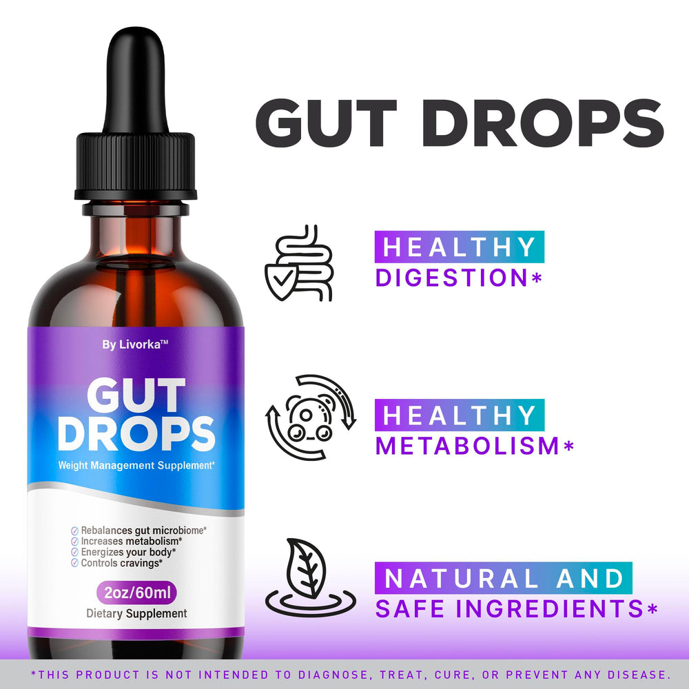 LIVORKA Gut Drops bottle being poured for convenient liquid dosing