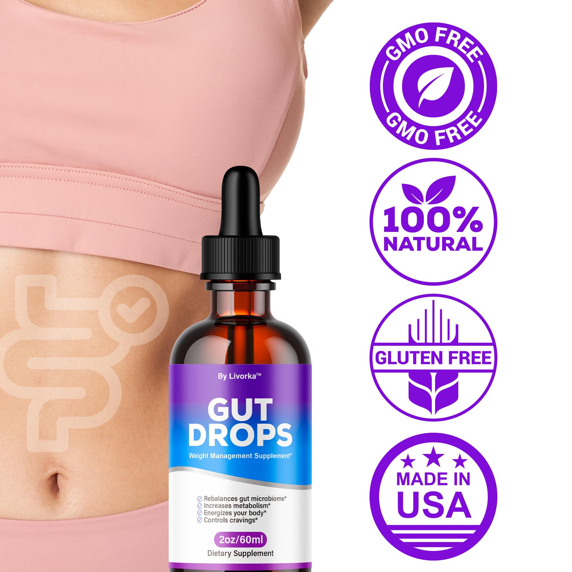 LIVORKA Gut Drops packaging highlighting a 3‑month supply