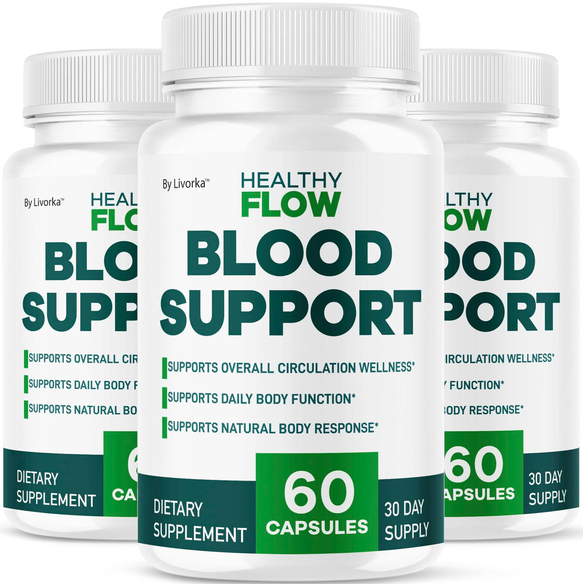 LIVORKA Healthy Flow bottle front highlighting daily wellness support