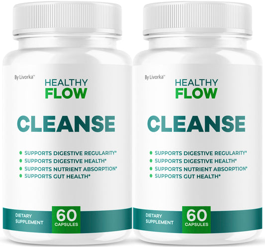 LIVORKA Healthy Flow Cleanse bottle front for daily digestive support.