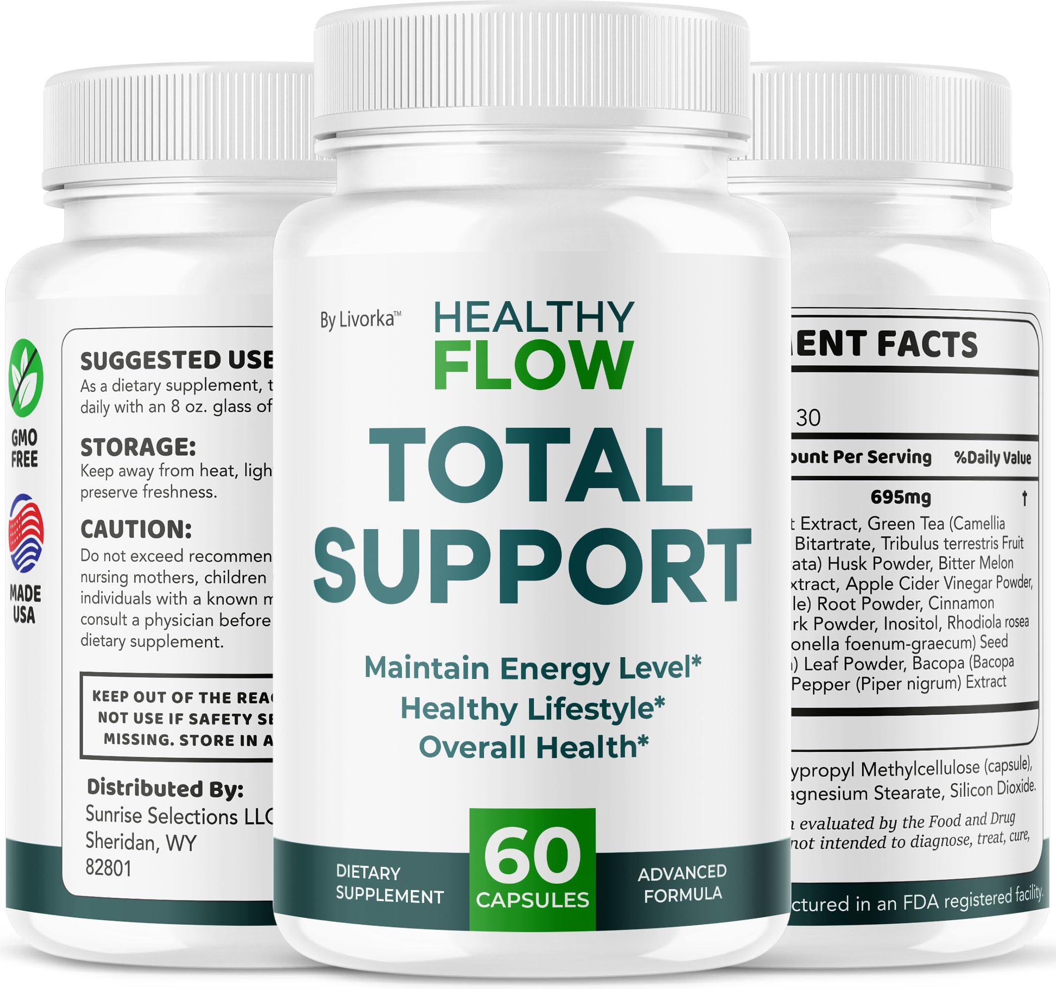 LIVORKA Healthy Flow packaging included with bottle and capsules