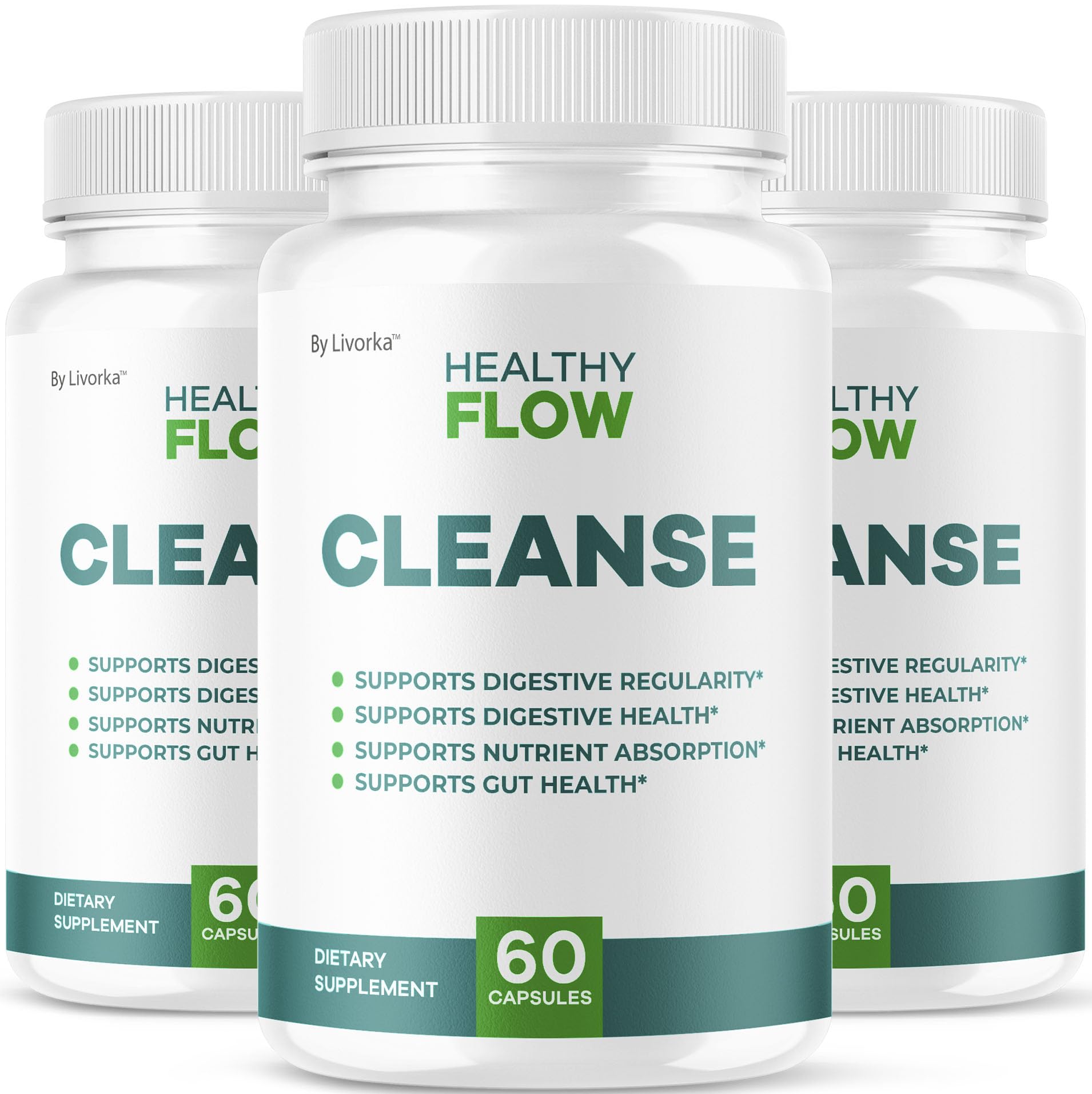 LIVORKA HealthyFlow Cleanse bottle front for daily digestive support.