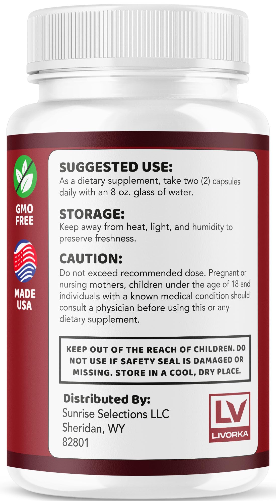 LIVORKA Heart Freedom bottle back with usage information for easy planning.