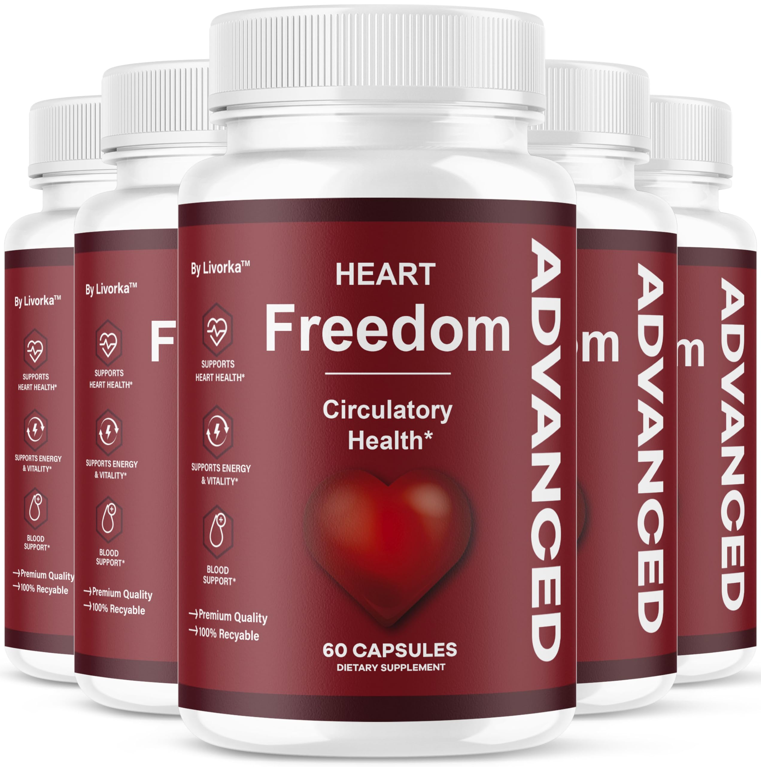LIVORKA Heart Freedom capsules bottle front view for daily wellness support.