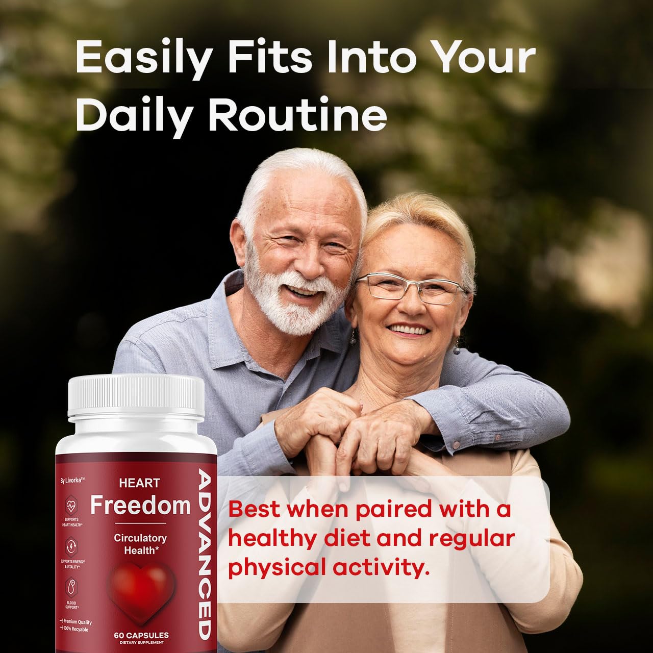 LIVORKA Heart Freedom bottle in nighttime routine for calm support.