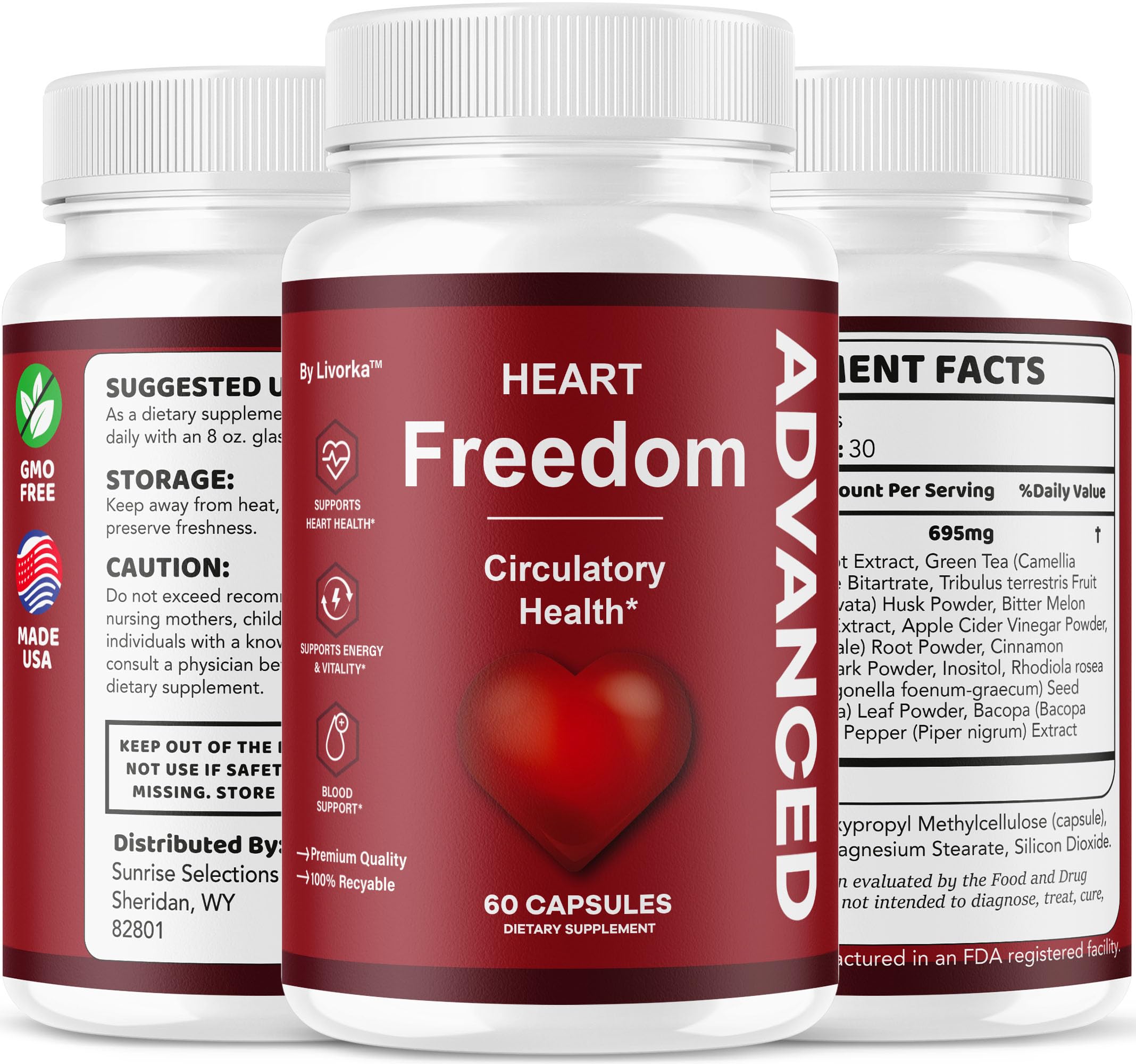 LIVORKA Heart Freedom easy-swallow capsules ideal for quick daily rituals.