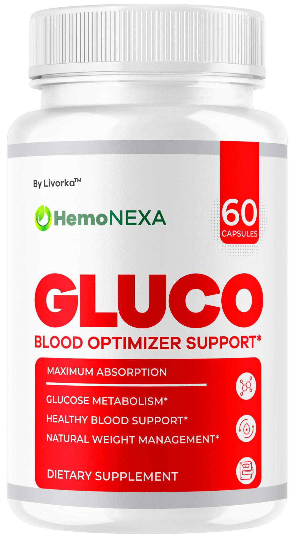 LIVORKA HemoNexa bottle-front, premium blood health support.
