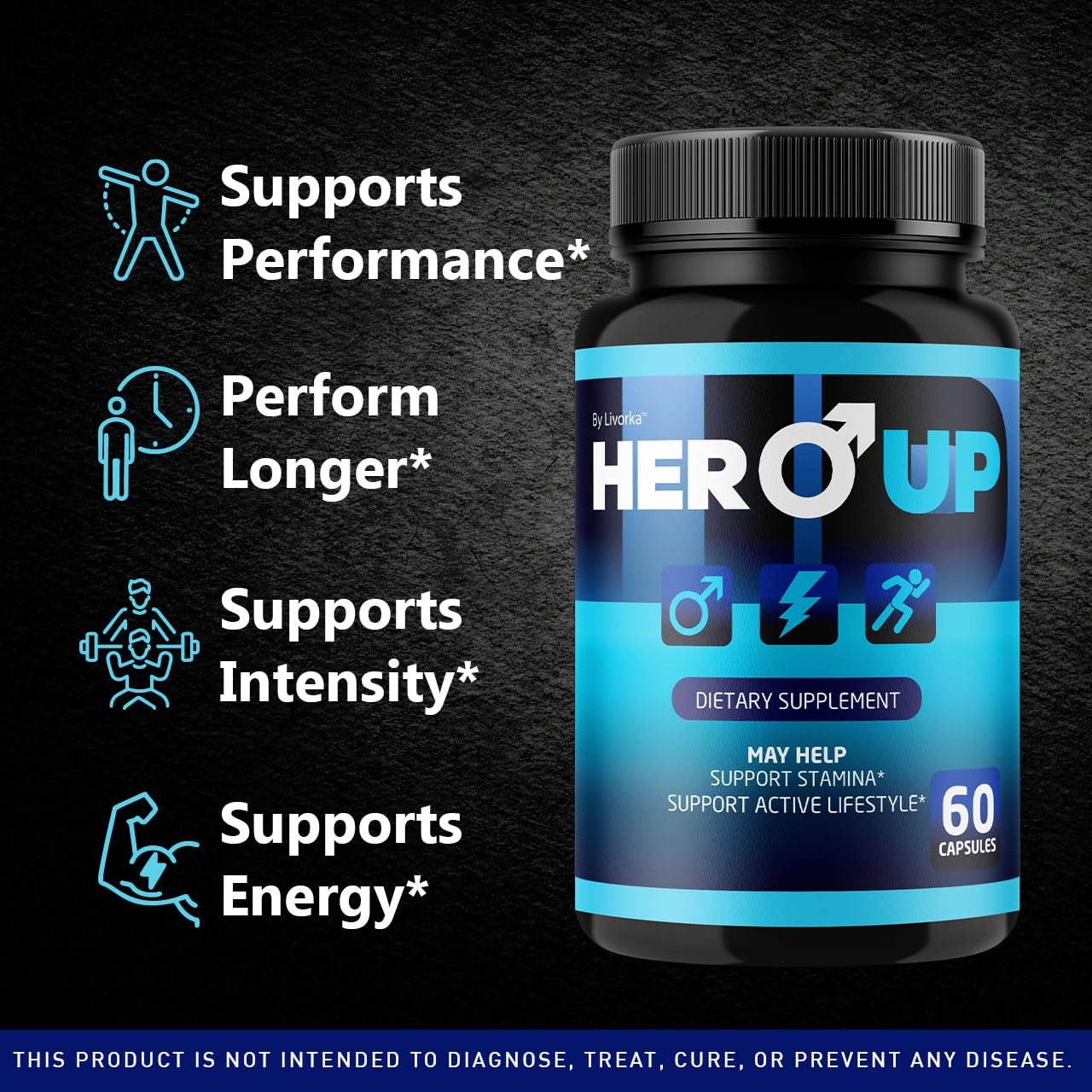 LIVORKA Hero Up bottle label detail highlights all-natural ingredients for balanced wellness.