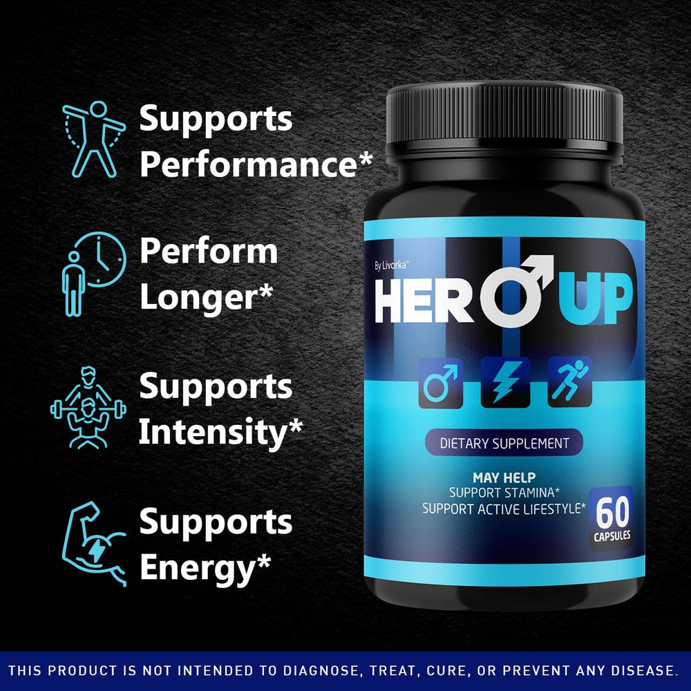 LIVORKA Hero Up bottle label detail highlights all-natural ingredients for balanced wellness.