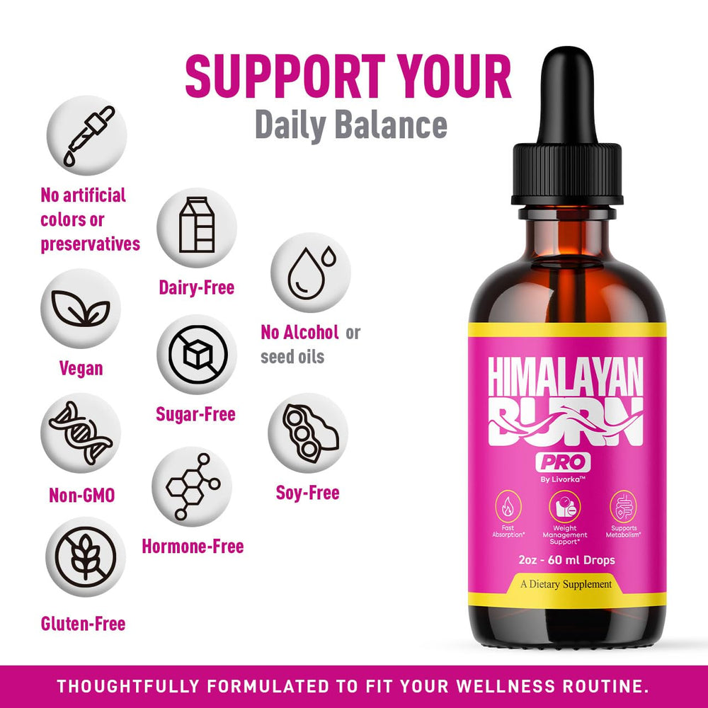LIVORKA Himalayan Burn Pro Drops vegan ingredients for clean formula.