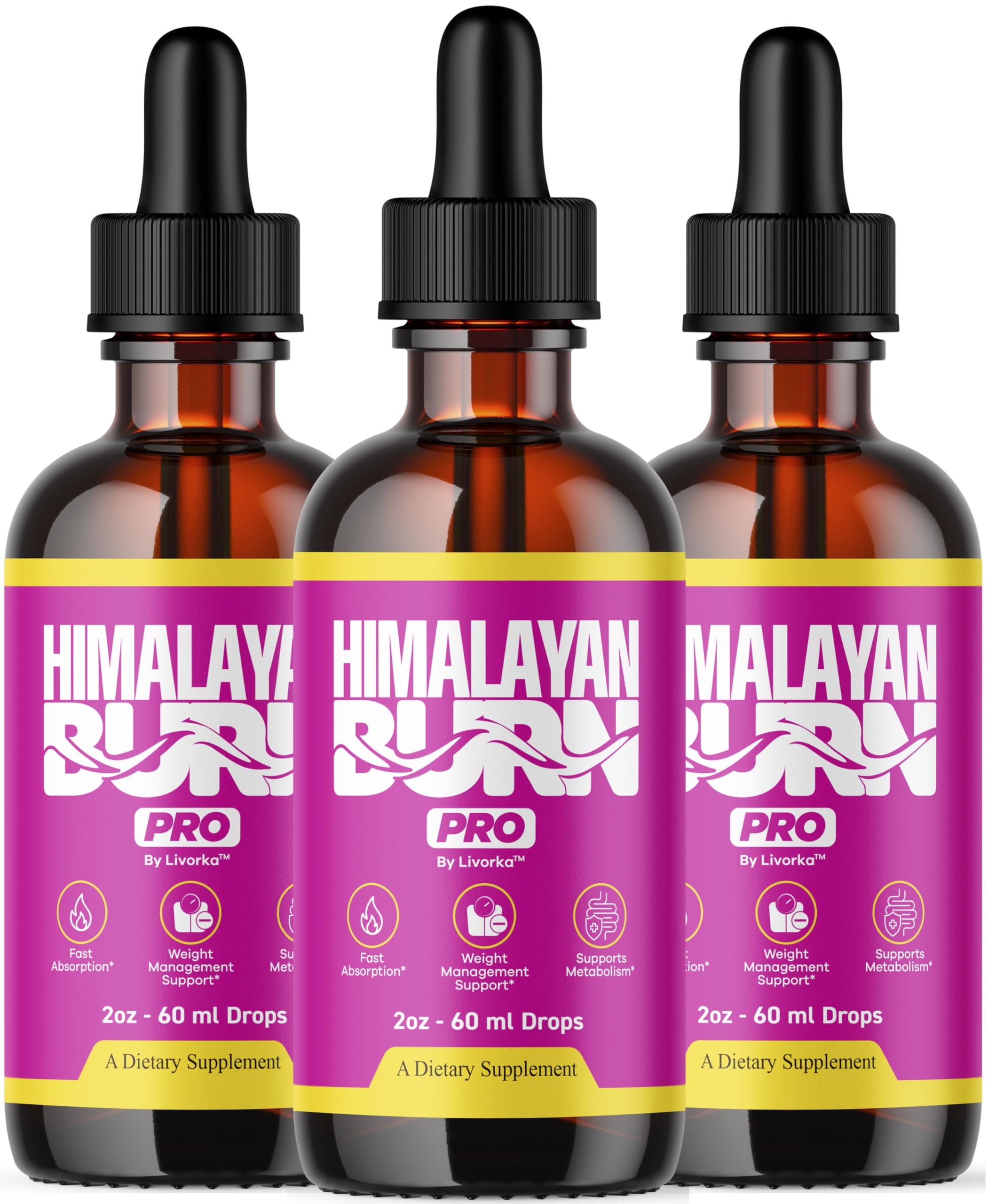 LIVORKA Himalayan Burn Pro Drops 3-pack front view for daily wellness.