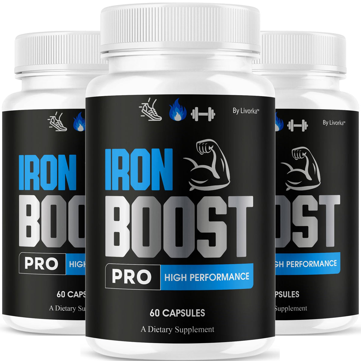 Livorka Iron Boost Pro bottle front view supports daily energy for active men