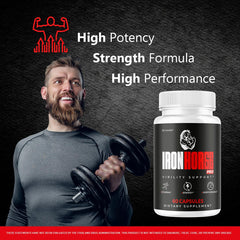 LIVORKA Iron Horse Pro label detail emphasizing advanced natural support formula.