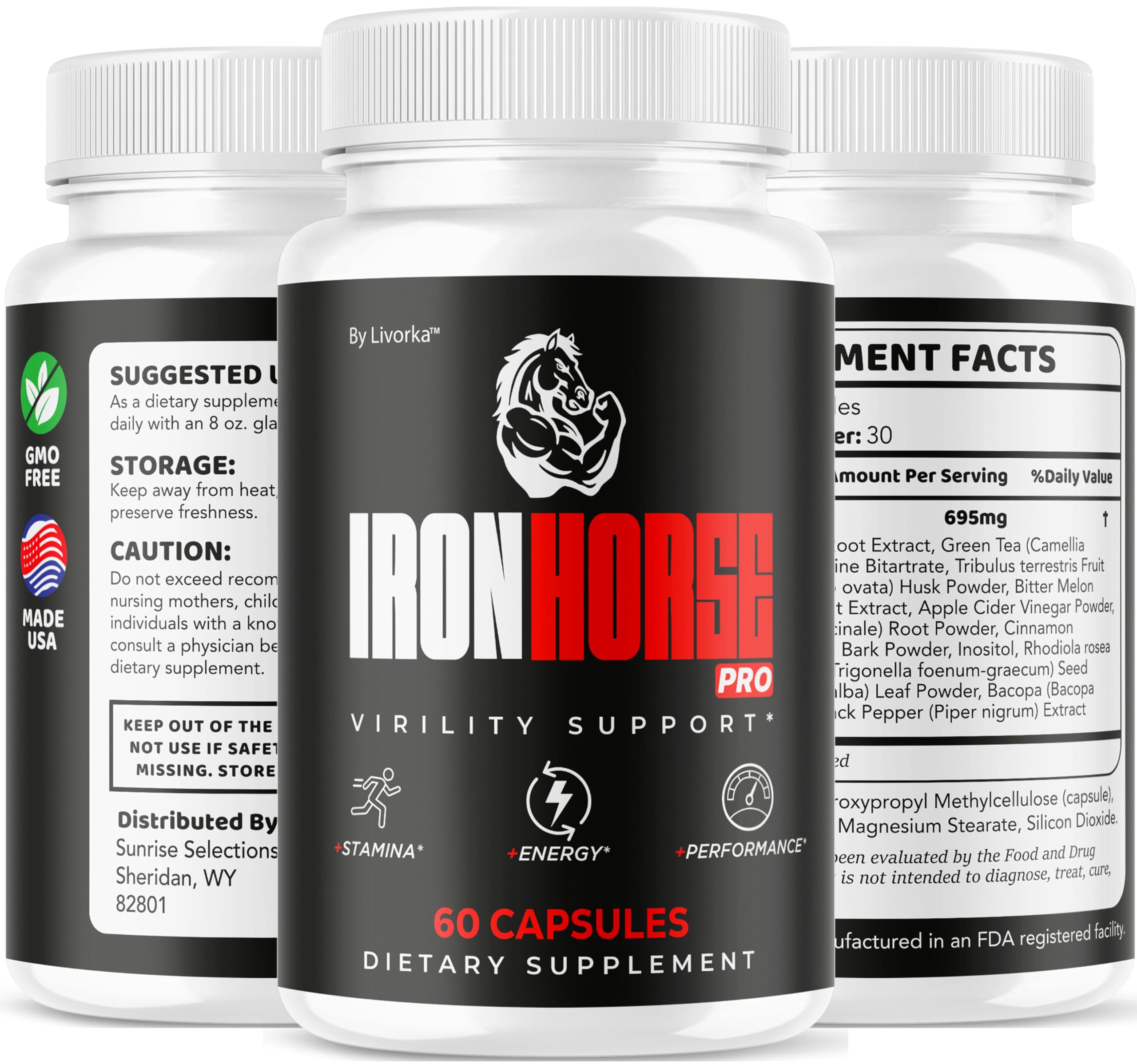 Product on shelf: LIVORKA Iron Horse Pro for everyday wellness support.