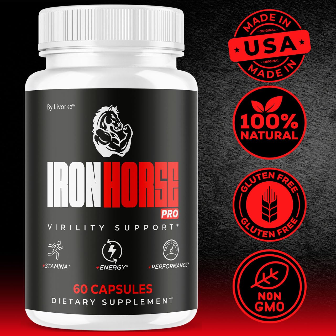 LIVORKA Iron Horse Pro three-month supply box displayed for long-term use.