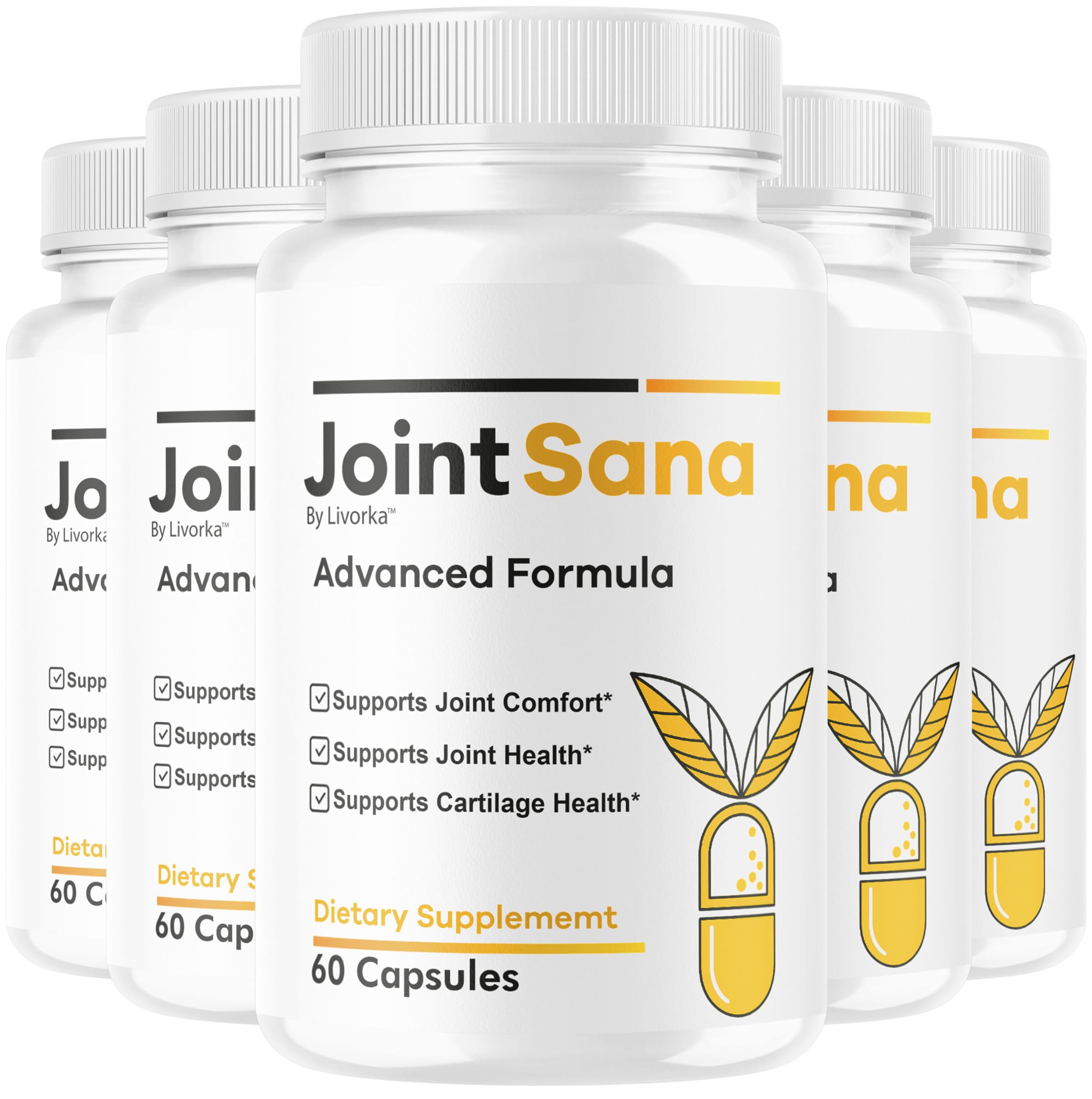 LIVORKA Joint Sana capsules bottle front view highlights daily mobility support