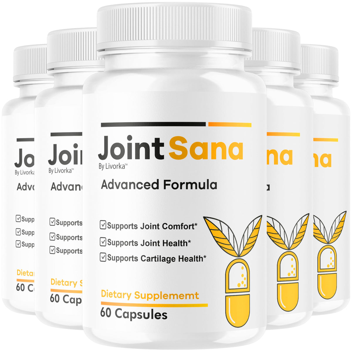 LIVORKA Joint Sana capsules bottle front view highlights daily mobility support