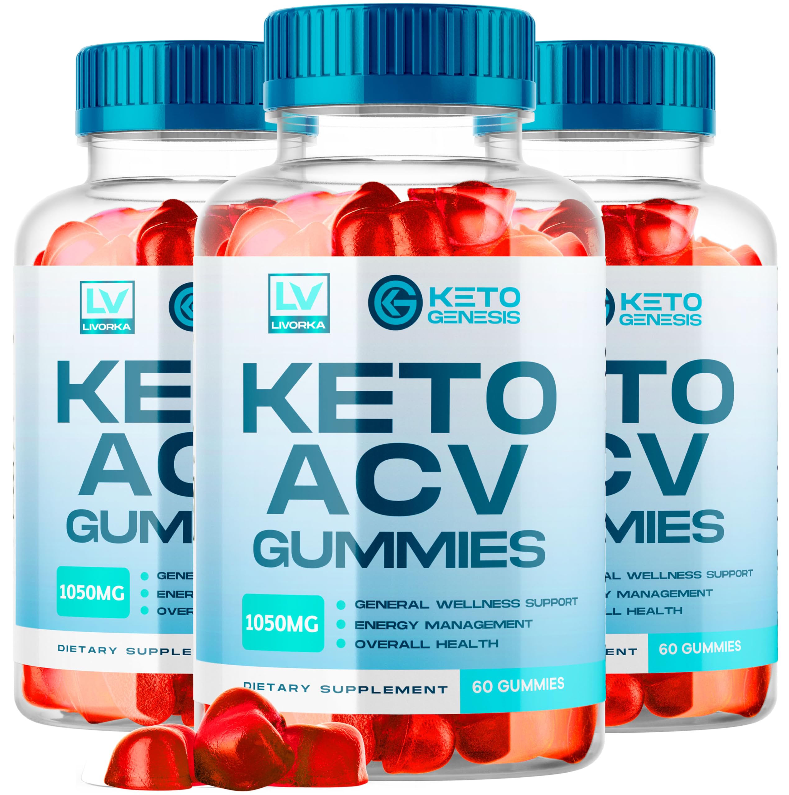 LIVORKA Keto Genesis ACV Gummies 3-pack front view for daily wellness support.