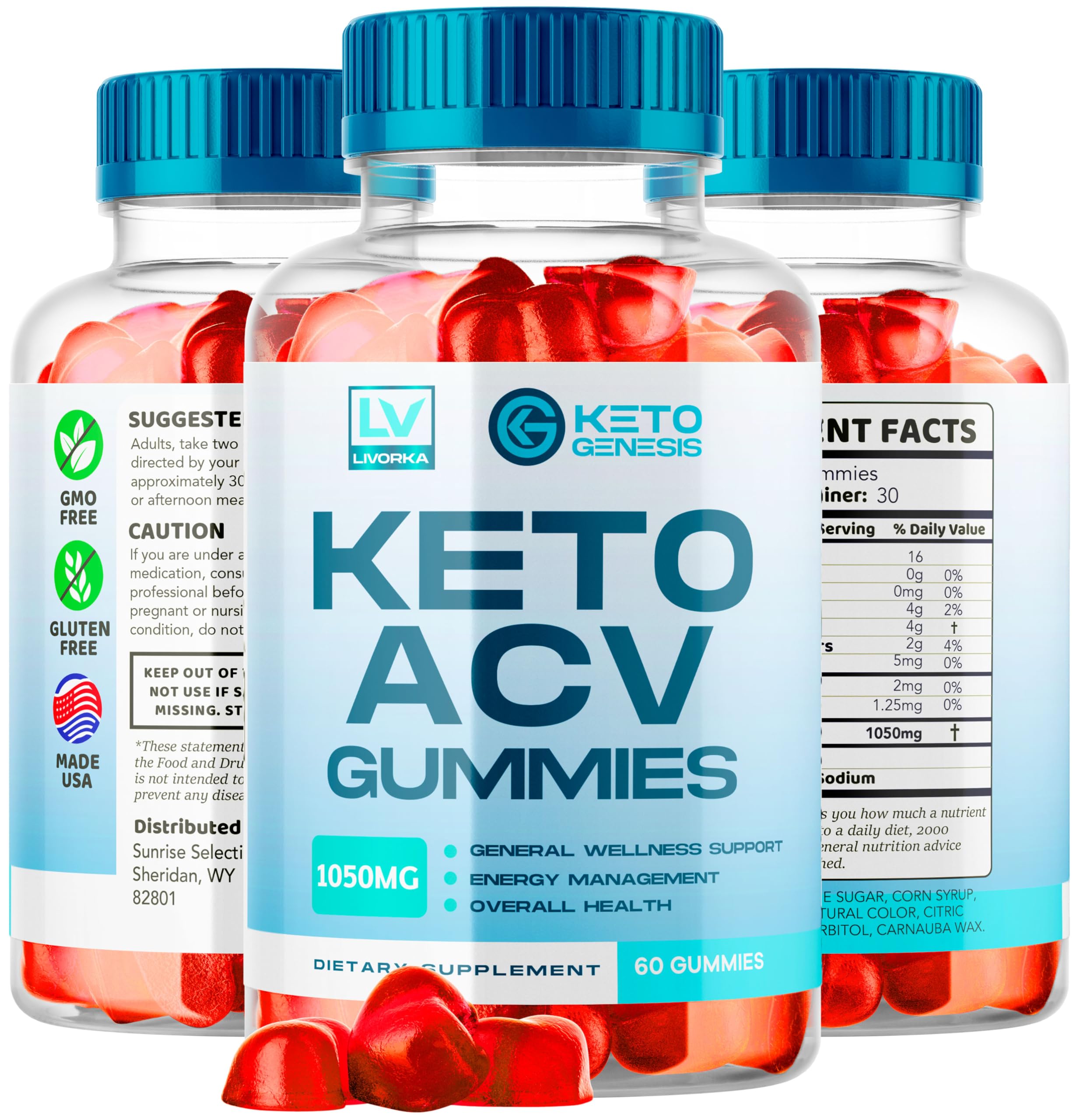 LIVORKA Keto Genesis ACV Gummies displayed during a daytime daily snack break.