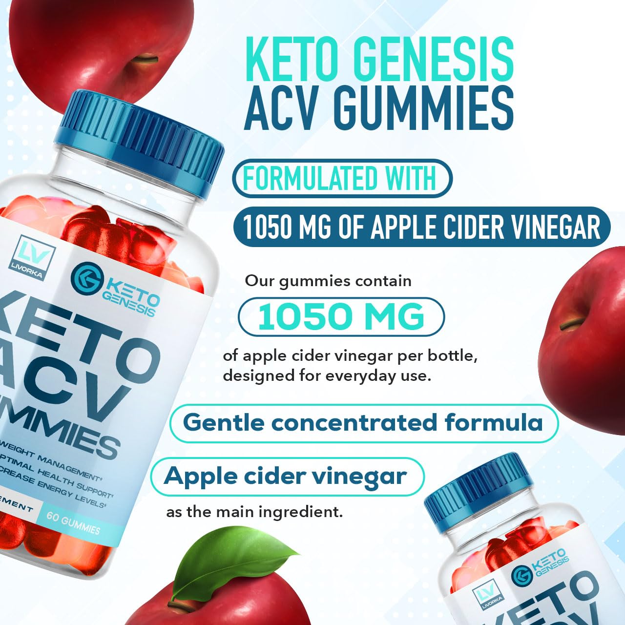 LIVORKA Keto Genesis ACV Gummies close-up of chewy texture and flavor appeal.