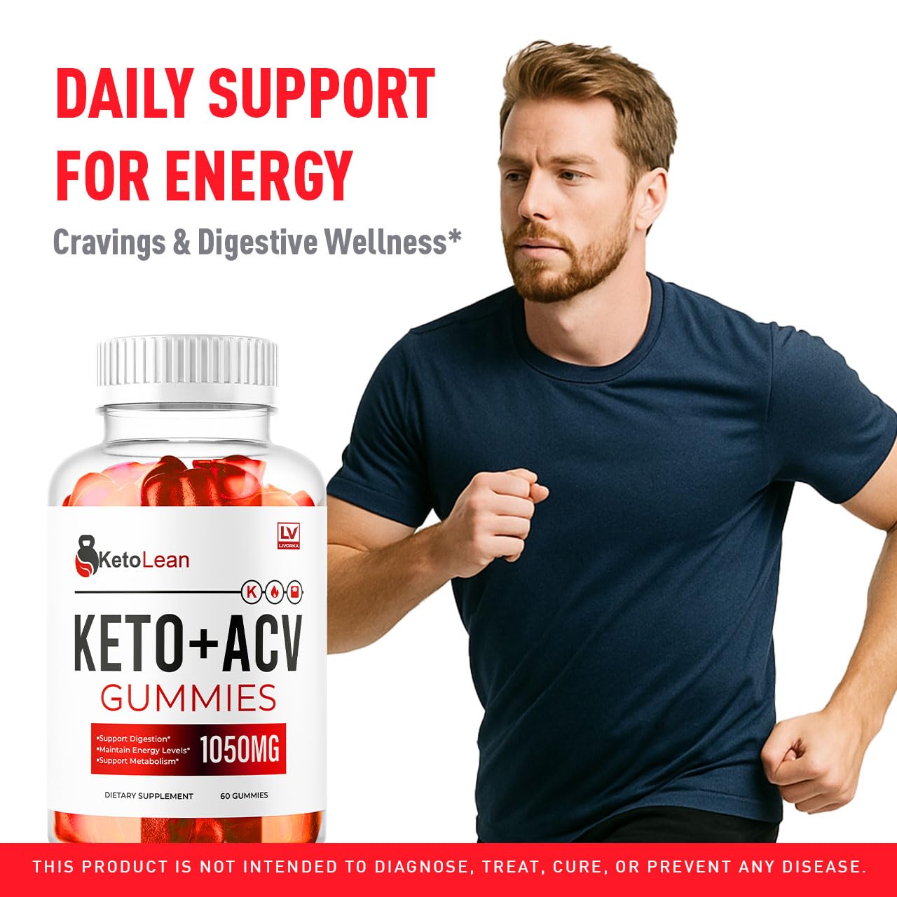 LIVORKA Keto Lean ACV Gummies back label highlighting ingredients and dosage guidance.