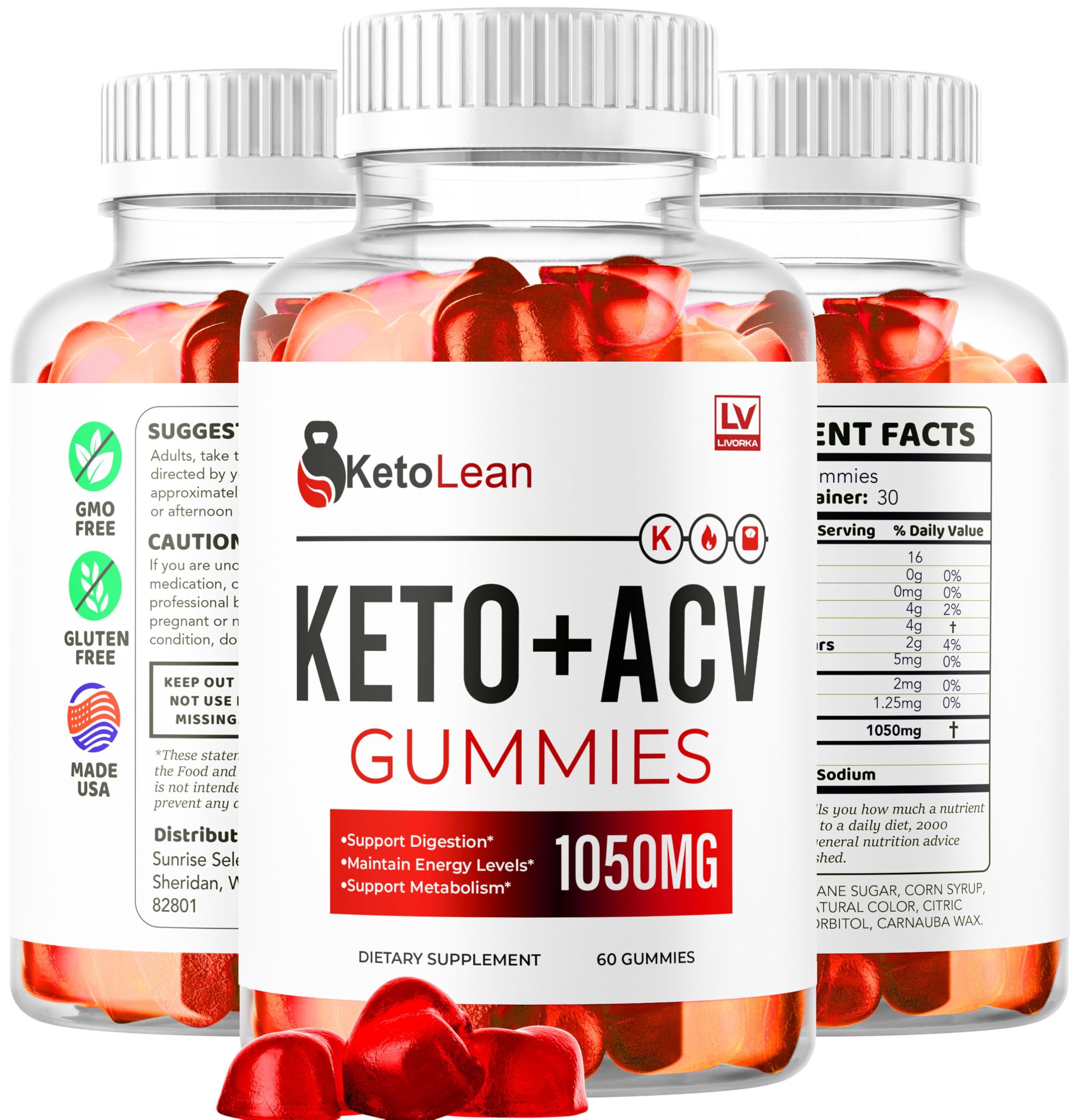 LIVORKA Keto Lean ACV Gummies product label info for keto-friendly format.
