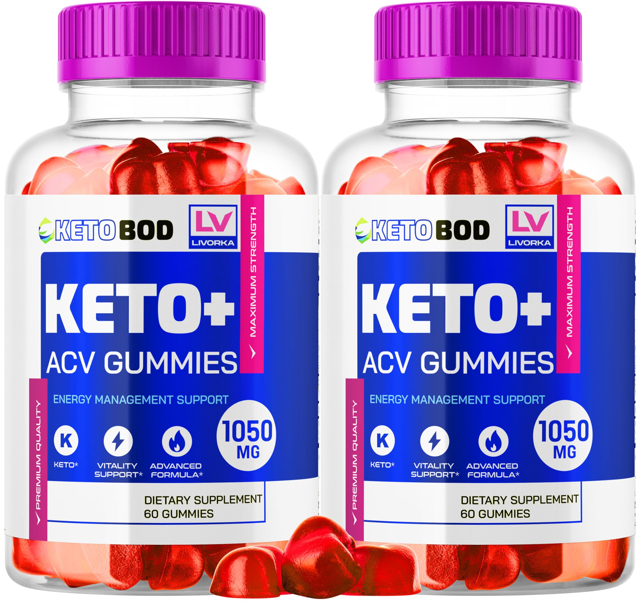 LIVORKA Keto Bod ACV Gummies front view of 2-pack bottle for daily use
