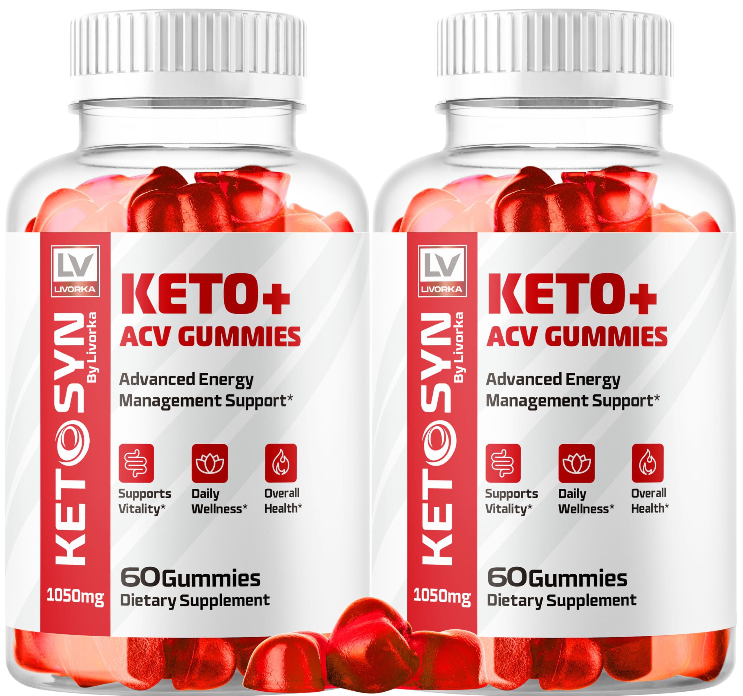 LIVORKA Ketosyn ACV Gummies bottle front view for keto-friendly support.