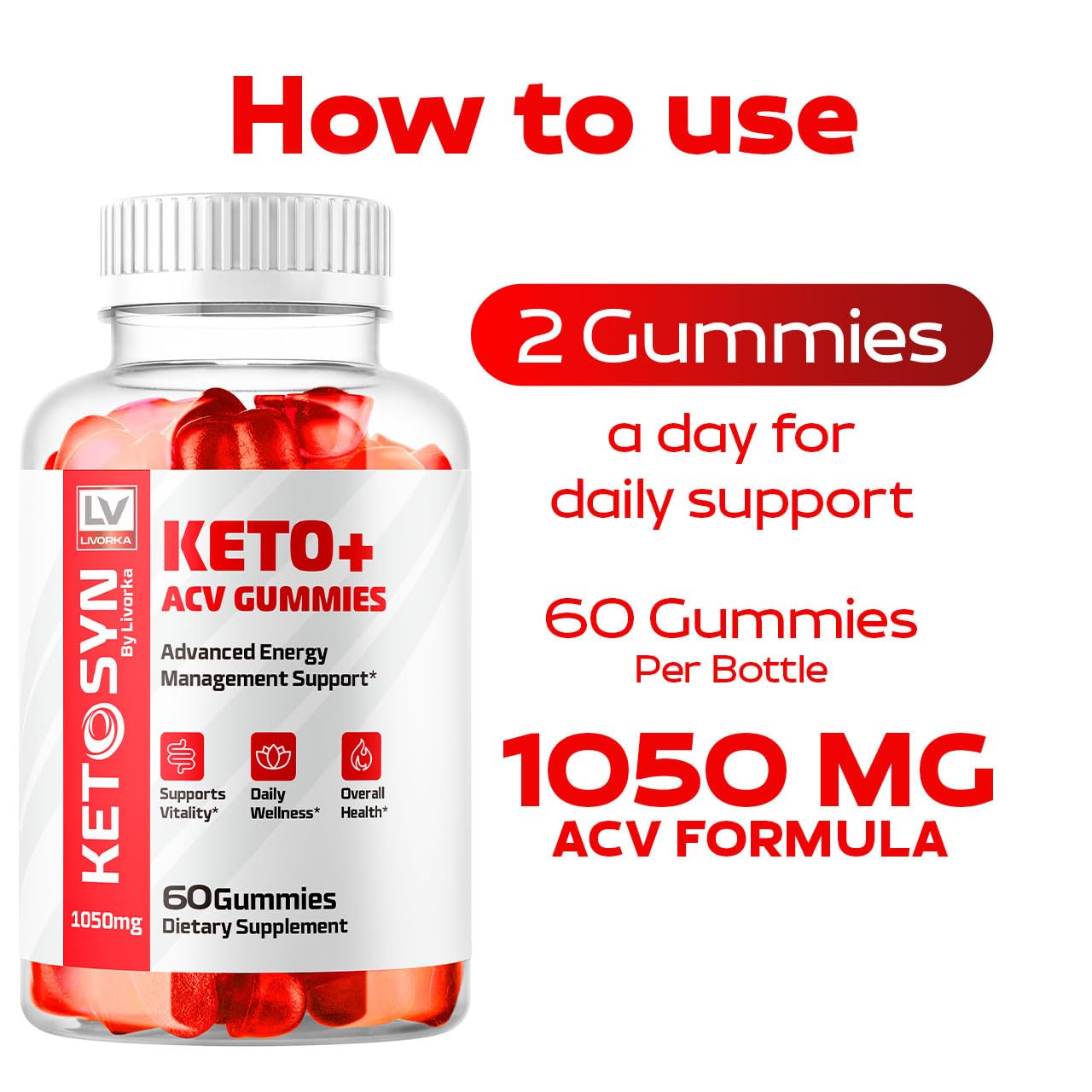 LIVORKA Ketosyn ACV Gummies 2-pack on display emphasizes value.